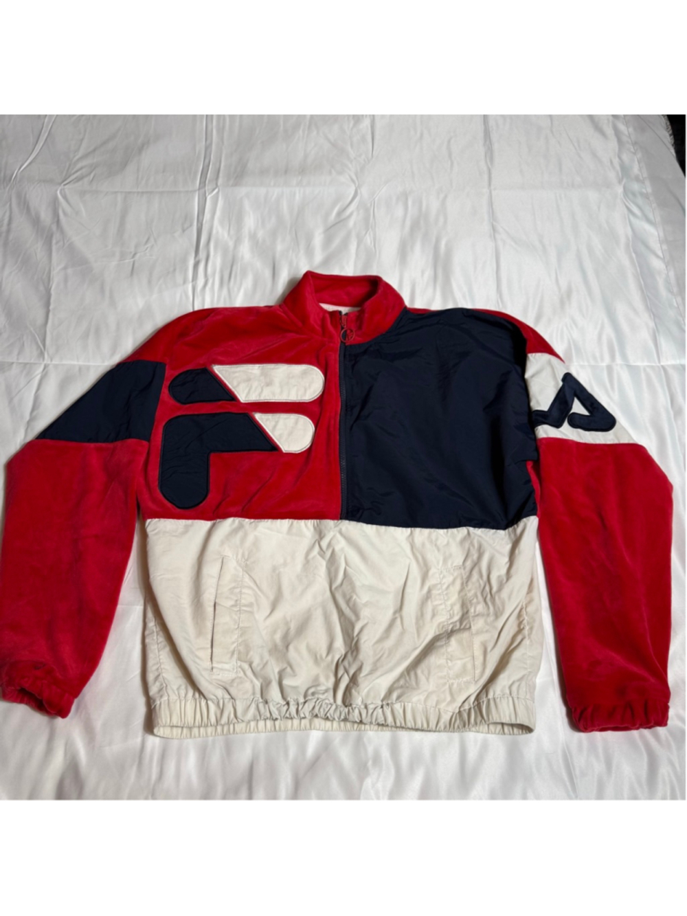 Men’s Fila Colorblock Velour Track Jacket S Red Navy White